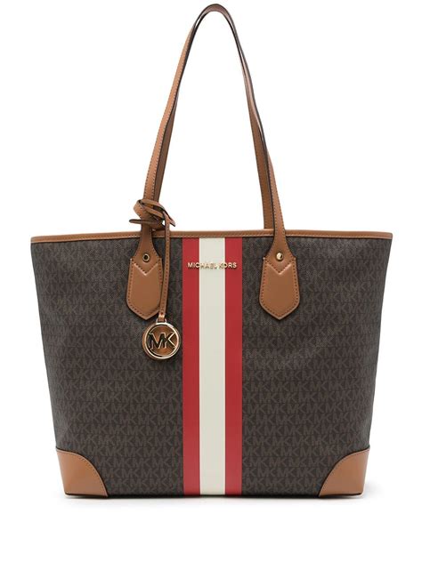 michael kors eva large logo stripe tote bag red